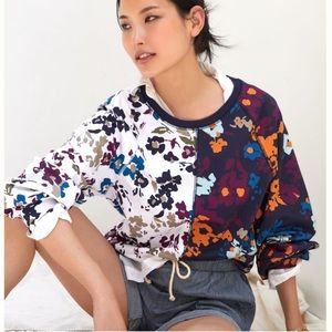 Anthropologie Maeve Half and Half Floral Color-Block Puff Sleeve Sweatshirt